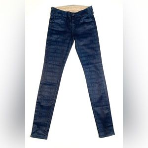 7 For All Mankind "The Skinny" - Waxed Coated Jeans Blue Laser Plaid - Size 24
